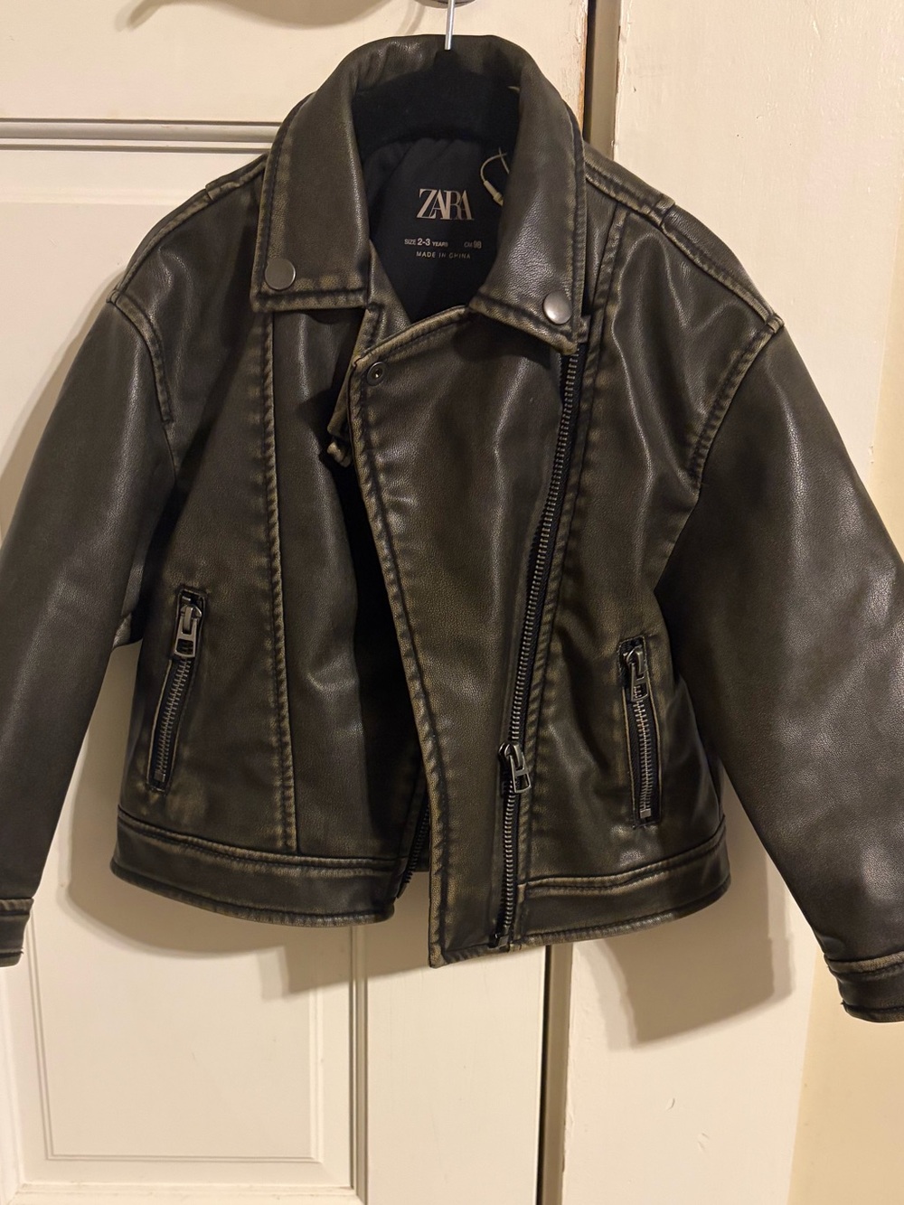 Zara Kids Olive Green Faux Leather Moto Jacket